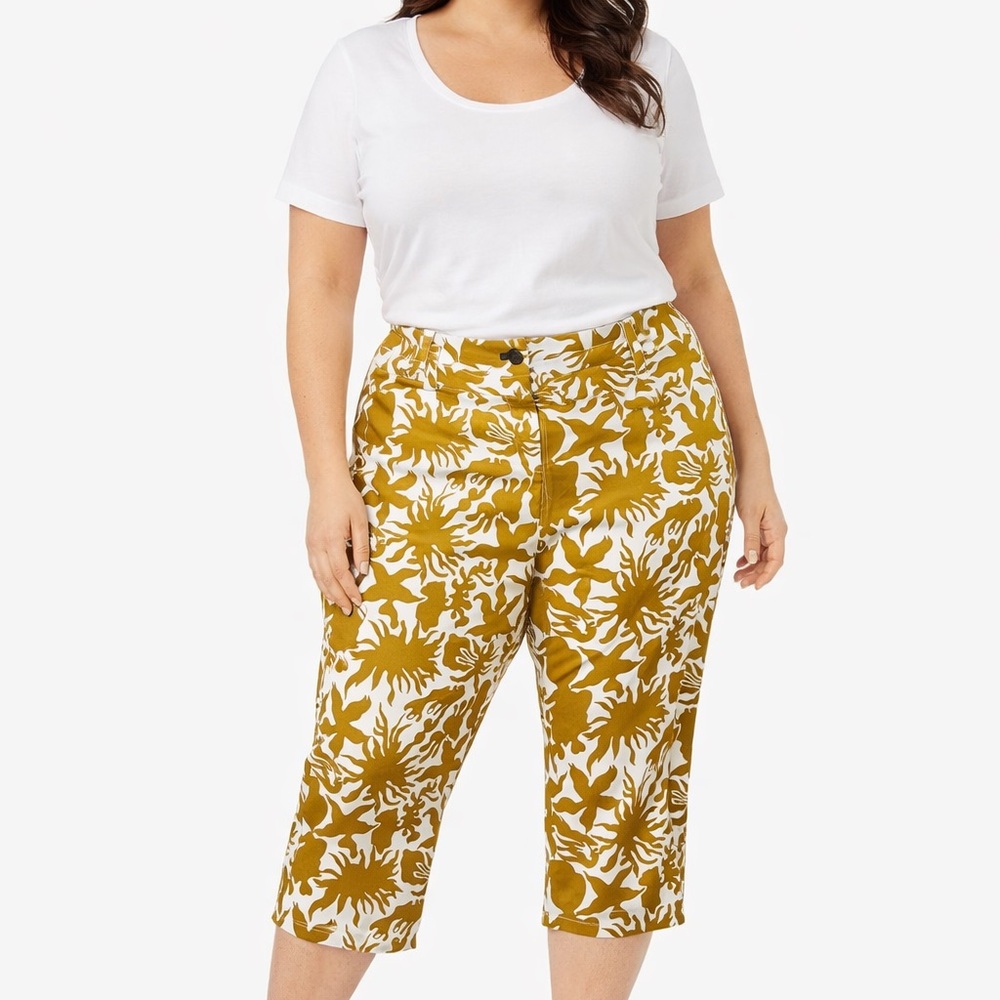 J. Crew city fit Green‎ and White stretch capris/Chinos with Floral Pattern 12